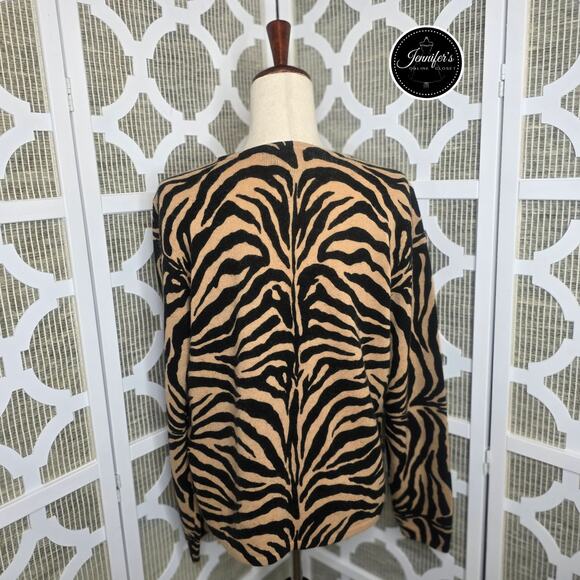 Nina Leonard Dress Black & Tan Lambswool Angora Animal Print Cardigan Size M - Picture 5 of 8